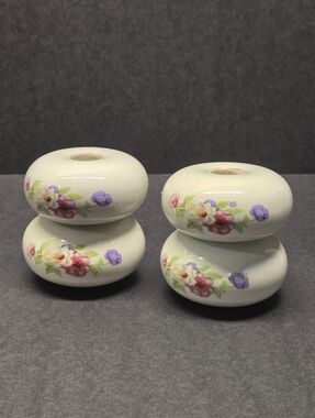 Vintage Floral Porcelain Ceramic Ball Bed Post Finials Set of 4 3"x1"